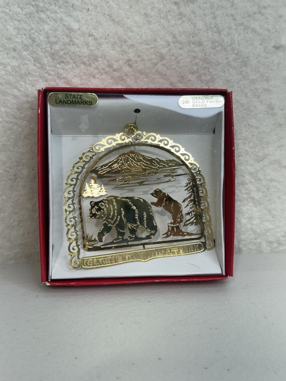 Glacier National Park State Landmarks Souvenir Christmas Ornament 24K Gold Brass